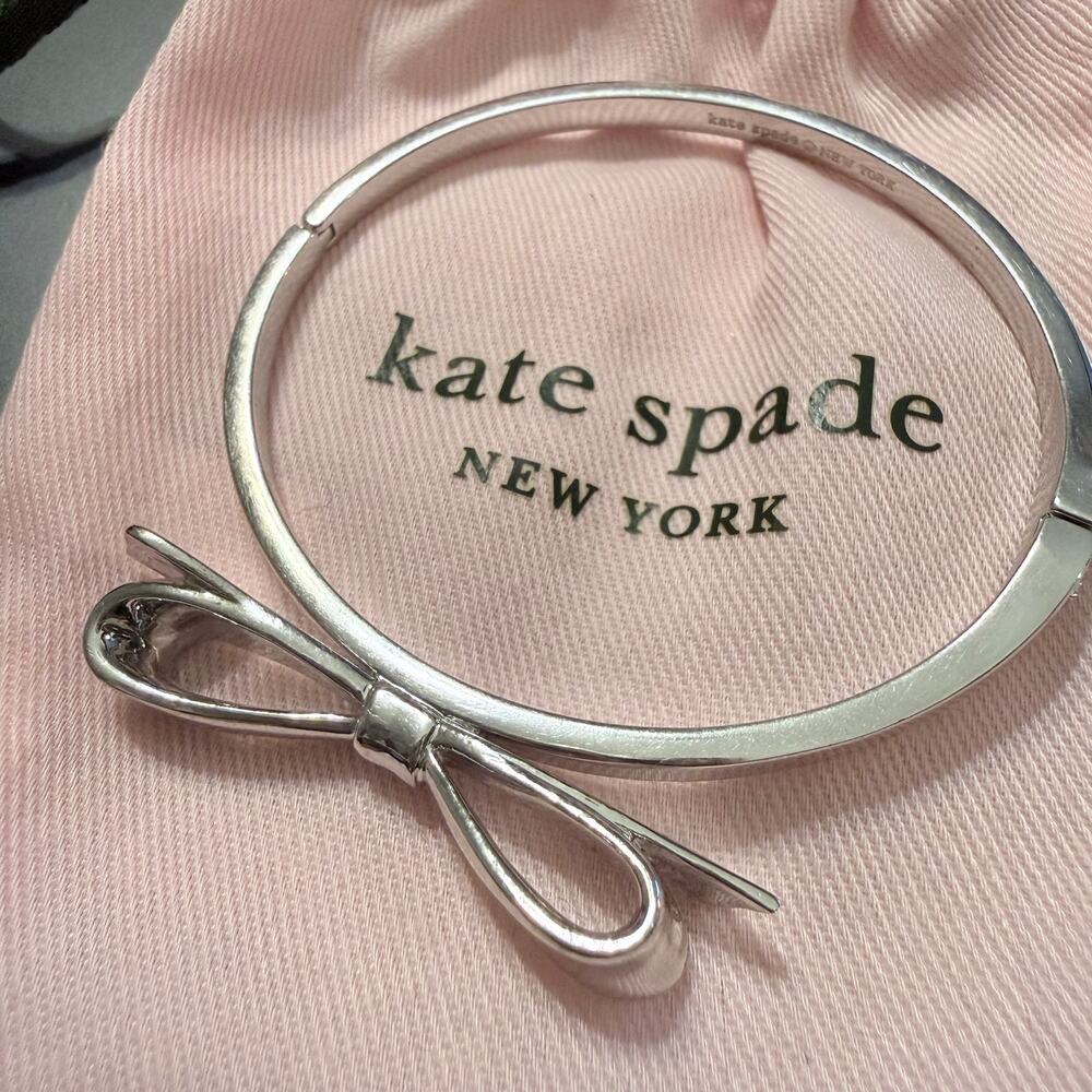 Kate Spade Love Notes Silver Tone Large Bow Hinge Bracelet